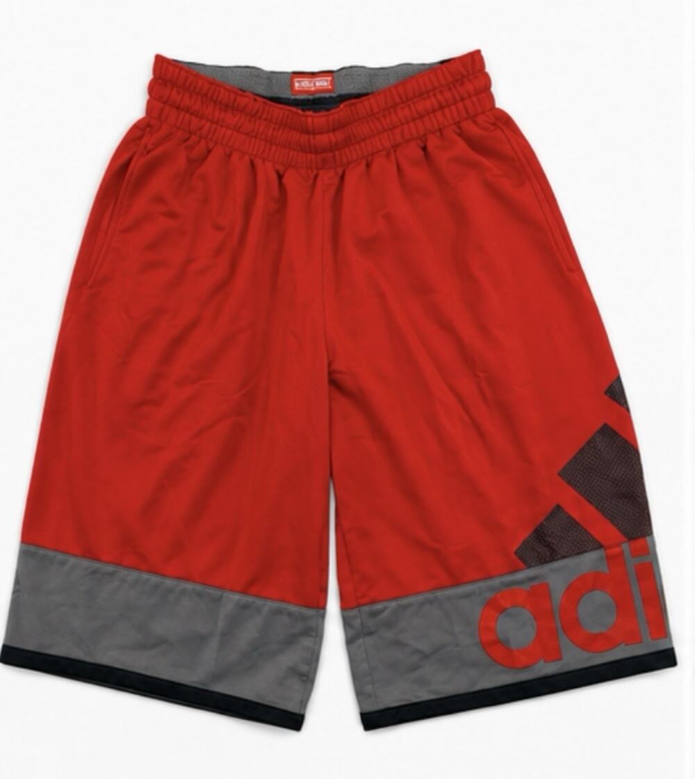 Adidas Basketball Shorts Men’s Small Red Gray Athletic Drawstring Logo